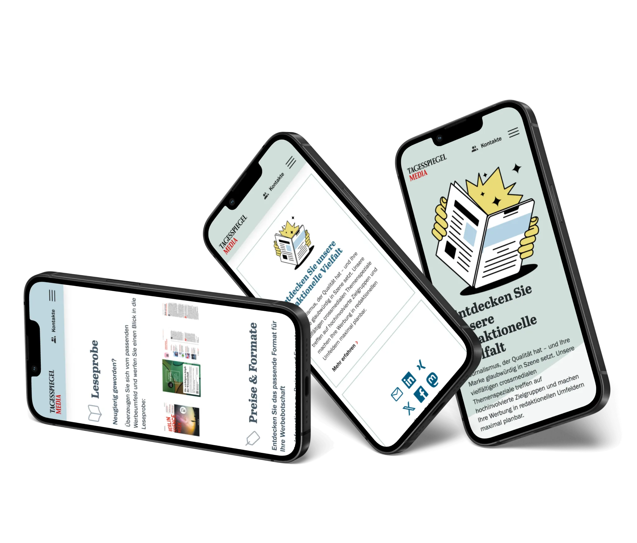 verschiedene Ansichten der Tagesspiegel-Media Website auf mobilen Displays